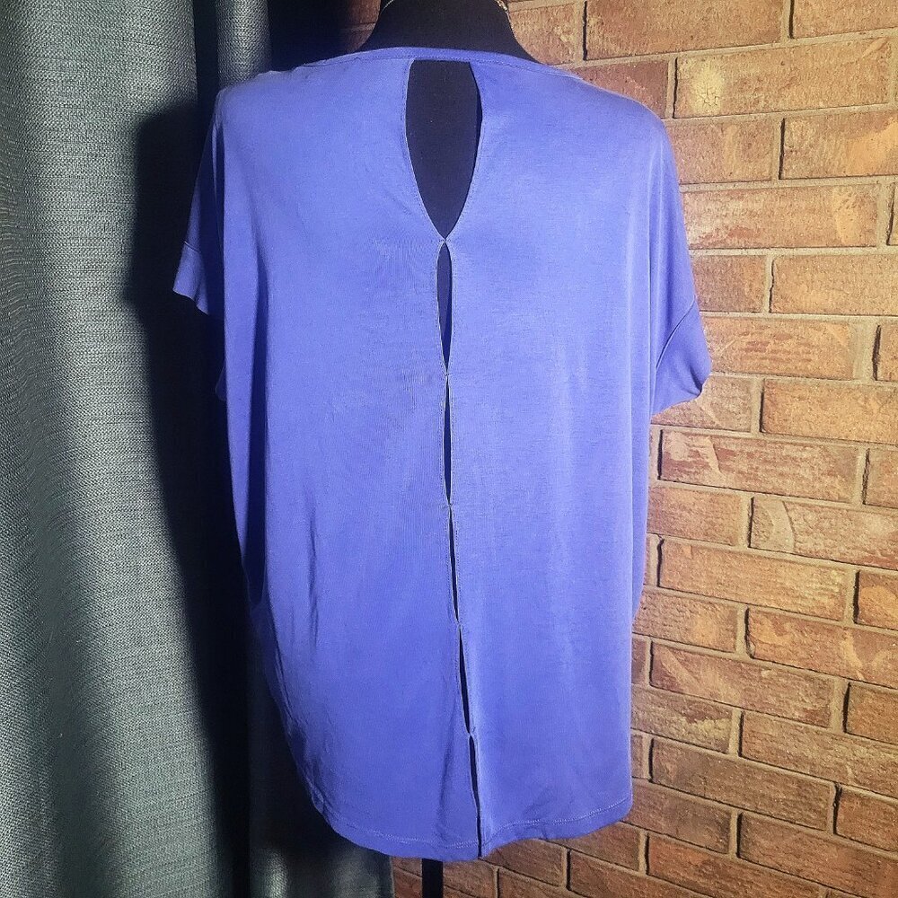 Naked Zebra Blue/Periwinkle V-Neck Short Sleeved Blouse w/Back Cutouts - Size M - Picture 4 of 10